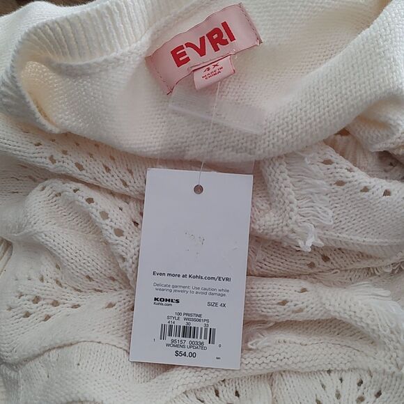 Evri Blue Self Wavy  Fringe  Strip Long Sleeve V-Neck Sweater  Sz  4X - Picture 6 of 7